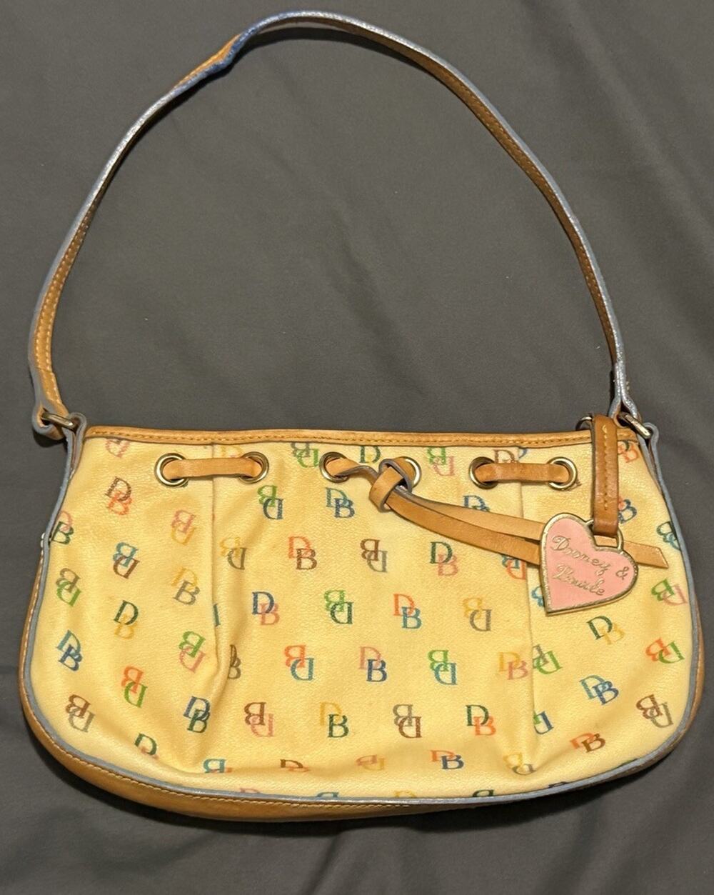 Dooney & Bourke Y2K Vintage IT Bag Yellow DB Rainbow Monogram Vachetta Leather